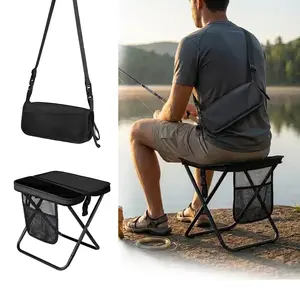 2-in-1 Portable Folding Stool with Under-Seat Mesh Pocket, Crossbody Bag Camping Seat, Compact Collapsible Chair for Fishing, Hiking, Travel, Portable Outdoor Seating, Camping Folding Chairs