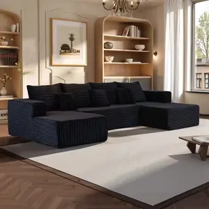 132" U Shape Cloud Couch Plus Sectional Sofa with Chaise Modern Modular Sofa with 6 Soft Pillows Upholstered Couches for Living Room Bedroom Plush Corduroy Fabric，Modular Cloud Sectional Couch with Ottoman