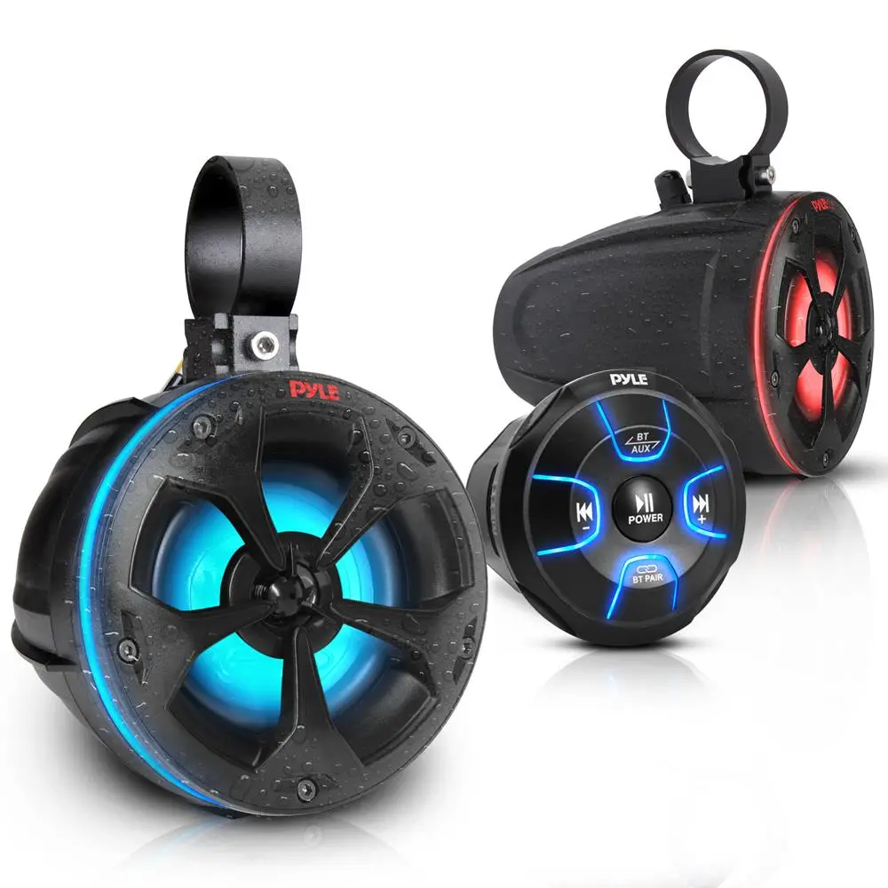 800W Waterproof Off-Road Speakers with RGB Lights | Bluetooth 5.0 Marine Grade PowerSport Audio System - 4” 2-Way Full Range Stereo & IPX5 Weatherproof - For ATV, UTV, Jeep, Boat & Outdoor Audio System - Remote Control Included