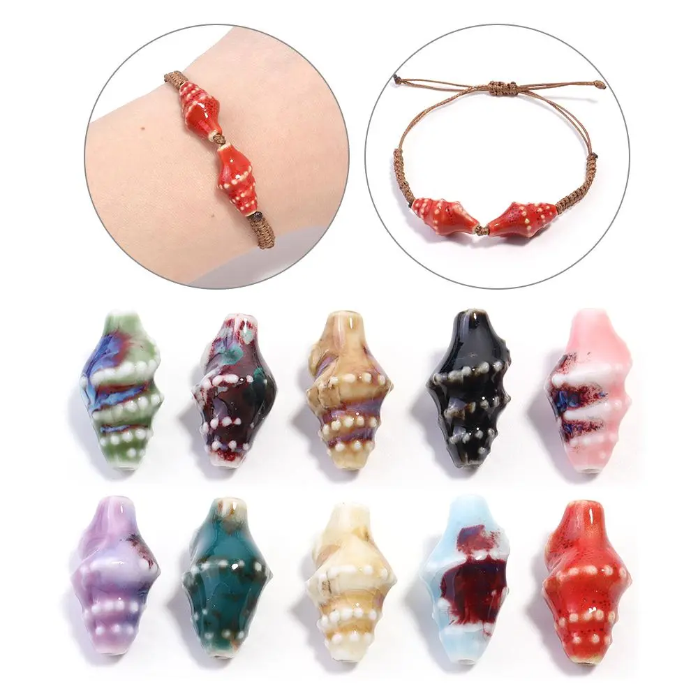 5-6pcs/lot Ceramic S Conch Beads Colorful Glazed Ceramic Porcelain Loose Spacer Beads For Jewelry Making DIY Crafts Findings