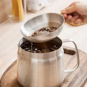 Stainless Steel Oil Filter Pot Set, 1500ML/50.7oz Oil Strainer with Mesh Screen and Basket, Leak-Proof, Ideal for Cooking Oils, Fine Mesh Strainer