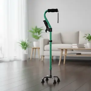 VIVA CARE Everyday Stylish Walking Stick – Foldable Adjustable Non-Slip 4 Prong Self-Standing Design, Green