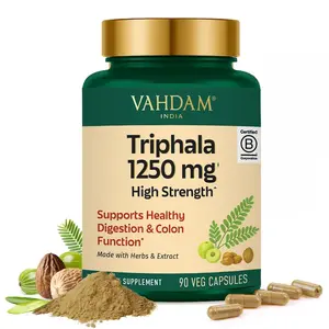 VAHDAM Triphala Dietary Capsules - 1250 mg High-Strength Herbal Supplement with Amla, Bibhitaki, Haritaki Extract, Supports Healthy Digestion & Colon Function for Adults, 90 Capsules