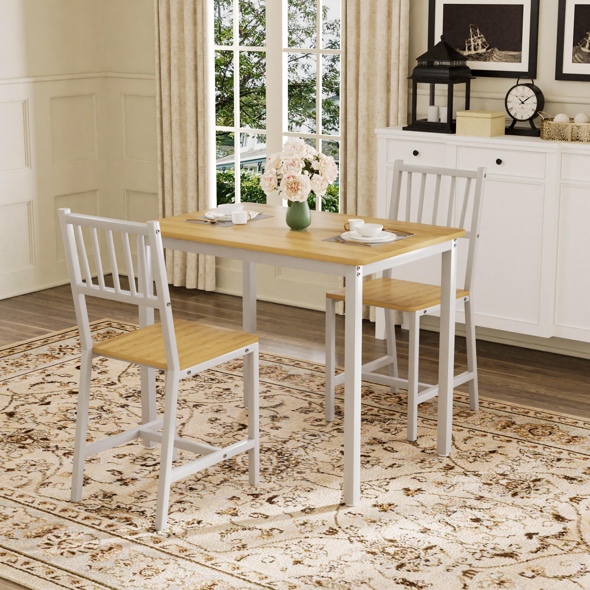 Dining Table Set, Bar Table with 2 Dining Benches, Kitchen Table Counter with Chairs, Industrial for Kitchen Breakfast Table, Living Room, Party Room, Rustic Brown and Black,35.4″L x23.6″W x 29.7″H