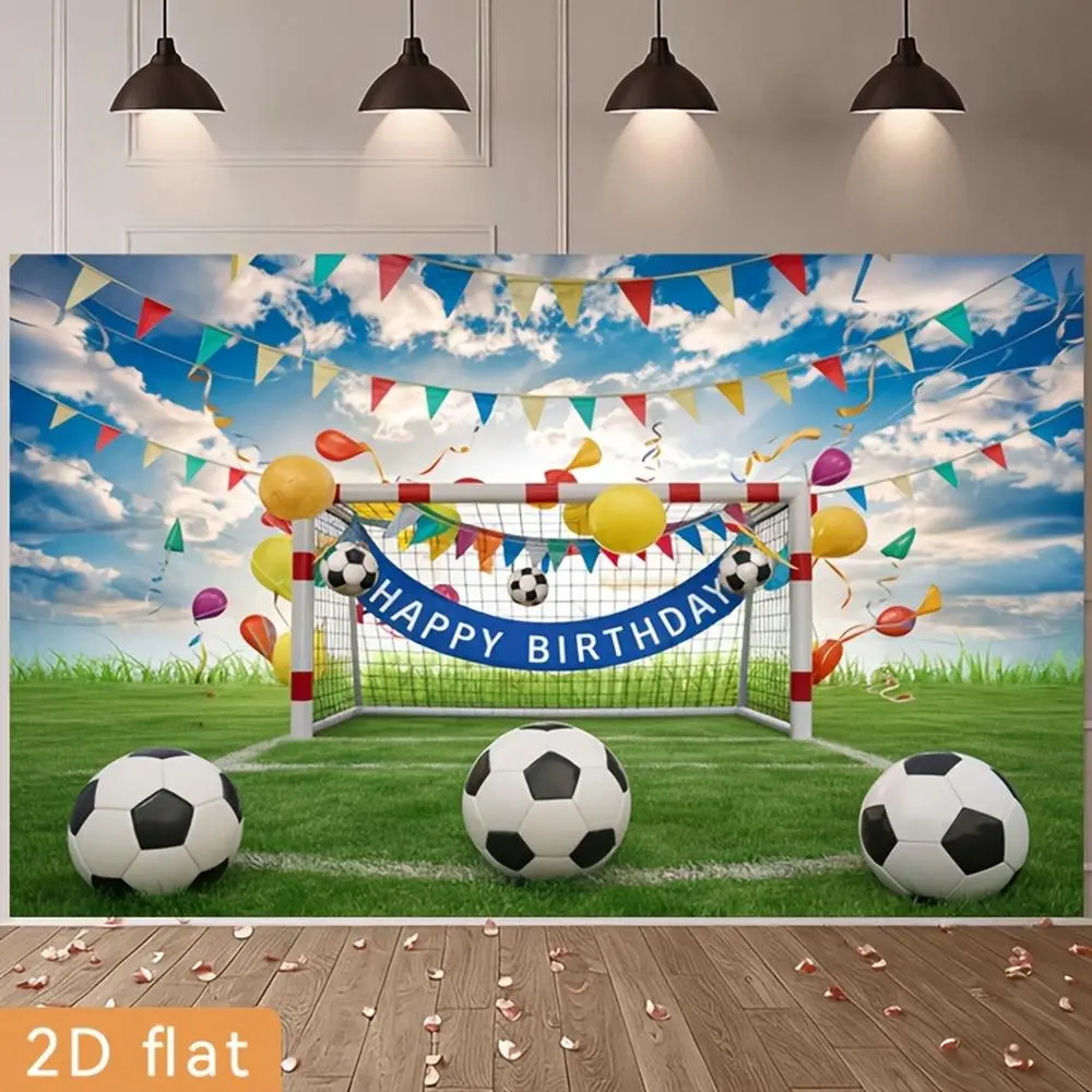 2D Flat, Party Banners 2D Flat Banner, 1pc Polyester Backdrop Soccer Goal Happy Birthday Background for Sports Birthday Party Decor, for Party Decor Club, Farm, Home, Room, Garden, No Electricity, Easy to Hang