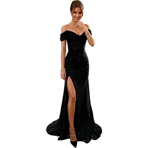 Figdaw Fully Lined Soft Sequin Evening Dress for Women Formal,Wedding,Prom,Gala