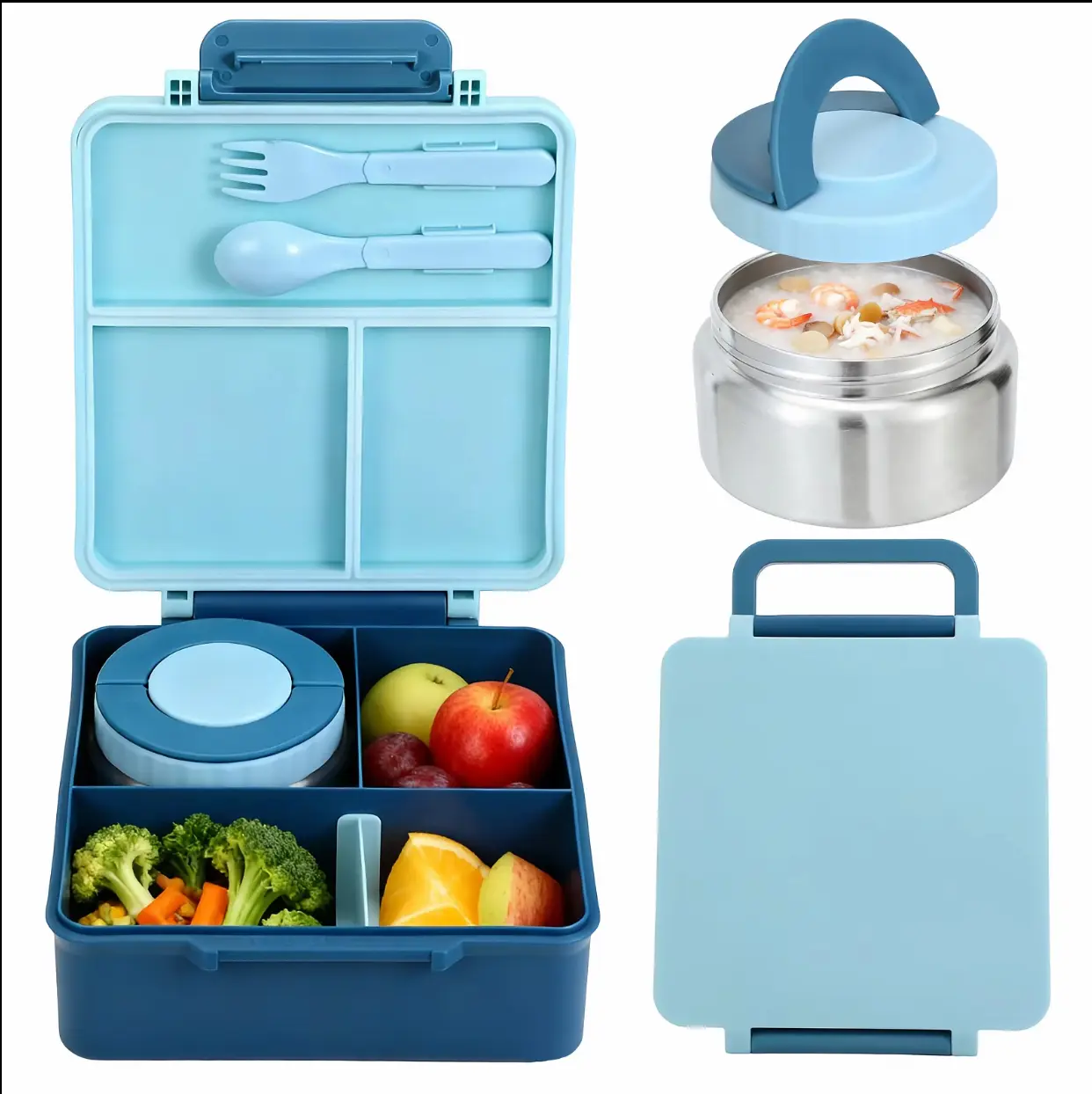 Leakproof 4-Compartment Bento Lunch Box with Handle - Compact Unisex Meal Prep Container, 8oz Insulated Soup Thermos, Cute Animal Pattern, Ideal for Work, Lunch Ideas, Healthy Meal Prep