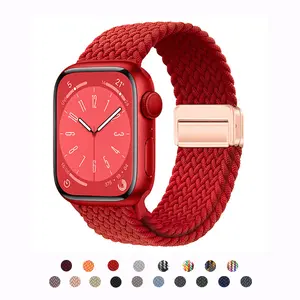 Adjustable Magnetic Braided Stretchy Loop Compatible with Apple Watch 42mm 46mm 40mm 41mm 44mm 45mm 38mm Ultra/2 49mm Women Men Elastic Woven Fabric Nylon Strap for iWatch Ultra Series 10 9 8 7 6 5 4 3 SE Wearable Durable