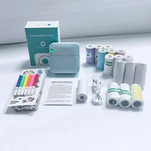 Portable Mini Printer Set, USB Rechargeable Wireless Thermal Printer with Paper, Portable Label Printer, Ideal for Home Office School Portable Photo Printer