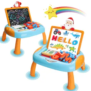 Small Erasable Drawing Board Easel with Letters and Numbers Kid's Drawing Table Creative Gift Toys Children's Art Set Toys Multifunction Stickers Kit Washable Markers Watercolor Paint Brushes Sketch Markers Twistable Crayons Sticker Cards