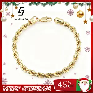 LuLuEcho 14 Real Gold-Plated Rope Chain Bracelet For Women ande Men,Upgraded Shine,Faceted Cut,Tarnish-Free,3mm-6mm, Jewelry