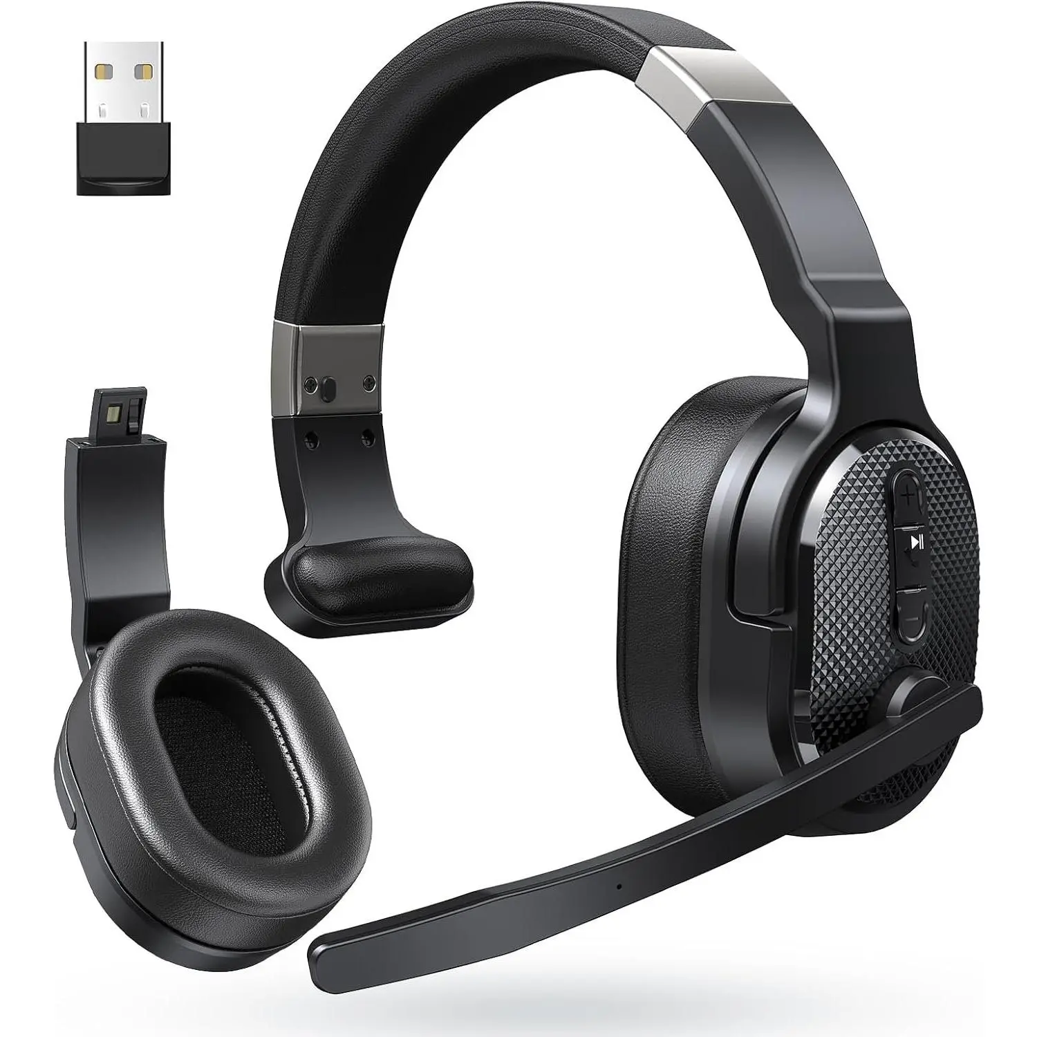 Trucker Headset, Single and  Ear  Headset with Mic for Work Noise Cancelling, 50Hrs 3 EQ  Modes Trucker  Headphones for PC, Drivers, Office, Call Center
