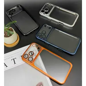 Luxury High-Quality Translucent Metal Lens Frame Protective Acrylic Hard Case for iPhone 17/17 Air/17 Pro/17 Pro Max/16/16 Pro/16 Pro Max/15/15 Pro/15 Pro Max/14/14 Pro Max, Simple Minimalist Design for Men and Women