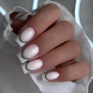 24pcs Minimalist Outline Nail Tips, Medium Long Square French Tip Nails, Future-Style Extension Fake Nails, Elegant Manicure Set, Nail Art Design