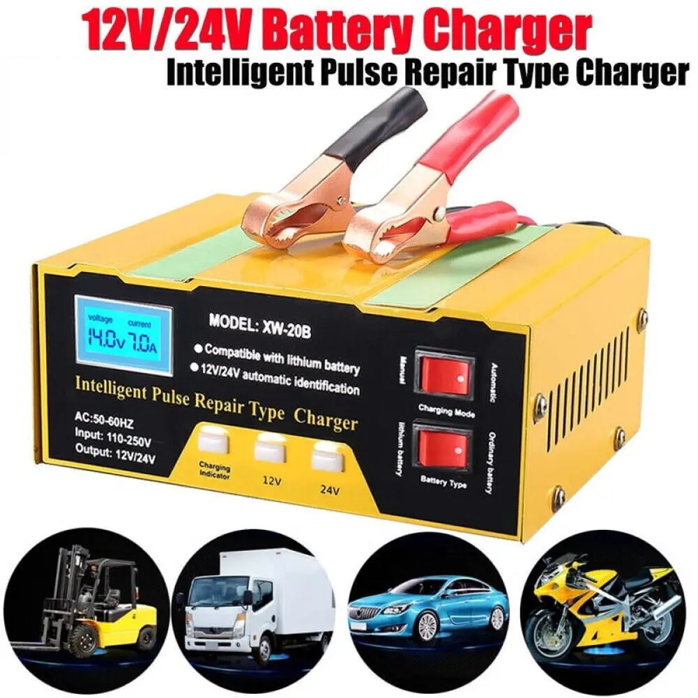 Car Battery Charger Heavy Duty 12V/24V Smart Automatic Intelligent Pulse Repair