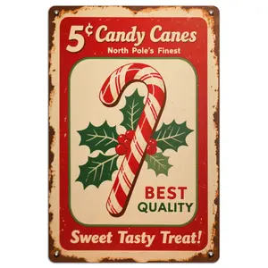 1pc Vintage Christmas Candy Cane Theme Metal Sign  Holiday Treat Style Perfect for Christmas Decorations, Vintage Shop Displays Attracts Christmas Enthusiasts, Vintage Decor Seekers, Candy Lovers
