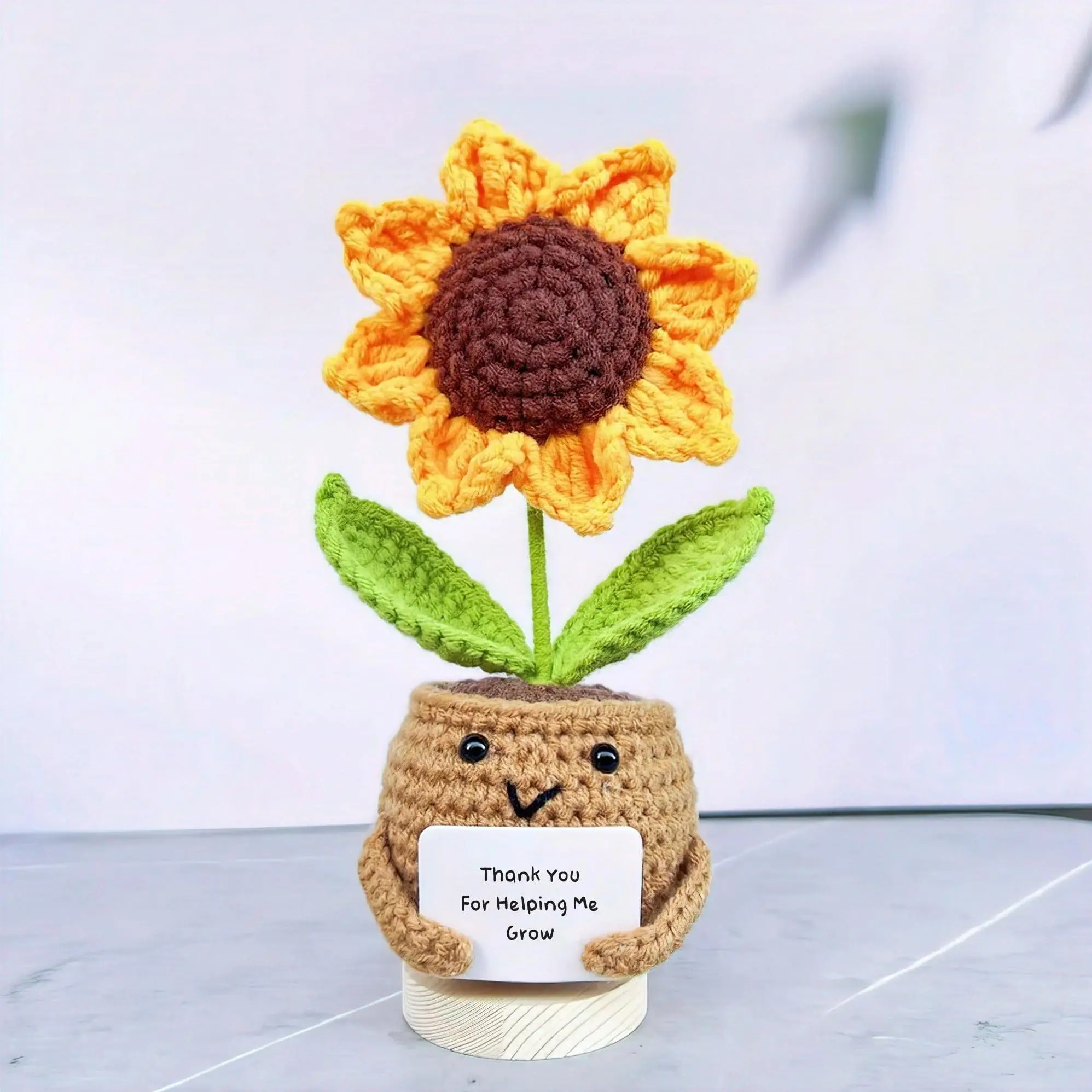 Handmade Positive Sunflower Doll, Crochet Figure with Card, Thank You for Helping Me Grow, Teacher Appreciation Gift from Student for Birthday & Graduation, Thank You Gift for Teacher, Amigurumi Gift
