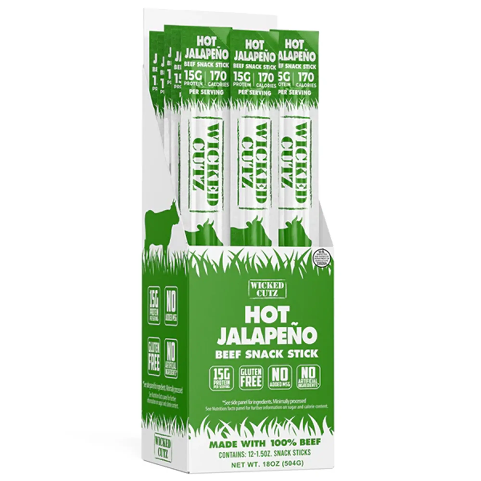 WICKED CUTZ Beef Jerky Sticks - 12 Individually Wrapped, High Protein, Low Carb Healthy Dried Snack Box, Protein Treat Option