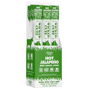 Wicked Cutz Meat Sticks - Box of 12 Sticks - High Protein Beef Snacks Jerky Variety Packs Healthy