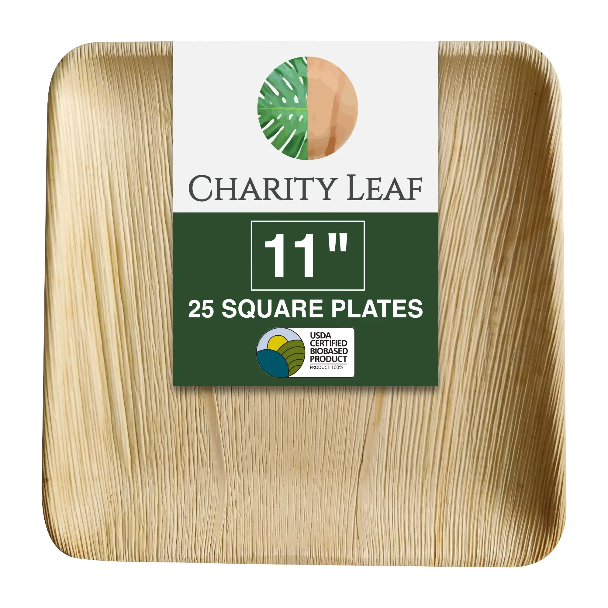 11" Inch Square Natural Disposable Bamboo Plate