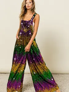 Sequin Colorblock Overalls with pockets--Purple Green Gold MARDI GRAS parade gear