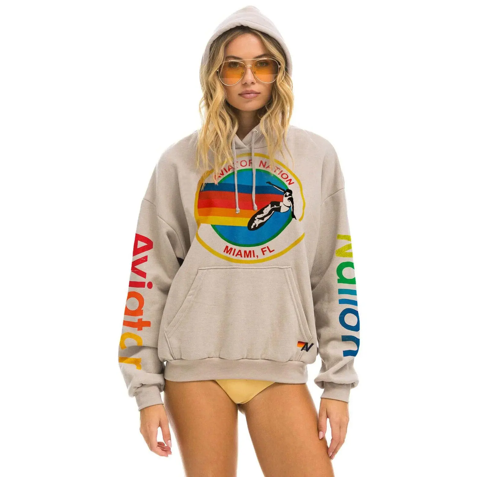 AVIATOR NATION MIAMI RELAXED PULLOVER HOODIE - SAND