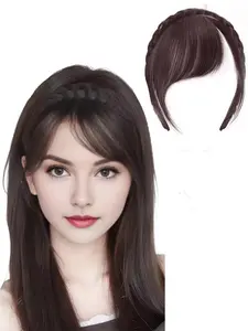 Synthetic Hair Braided Headband with Bangs - Straight Hair Extension for Women, Adjustable Hair Accessory for Styling and Volume, Hair Styling Tools, Secure Fit Design, Synthetic Hairpieces, Scene Hair Extensions
