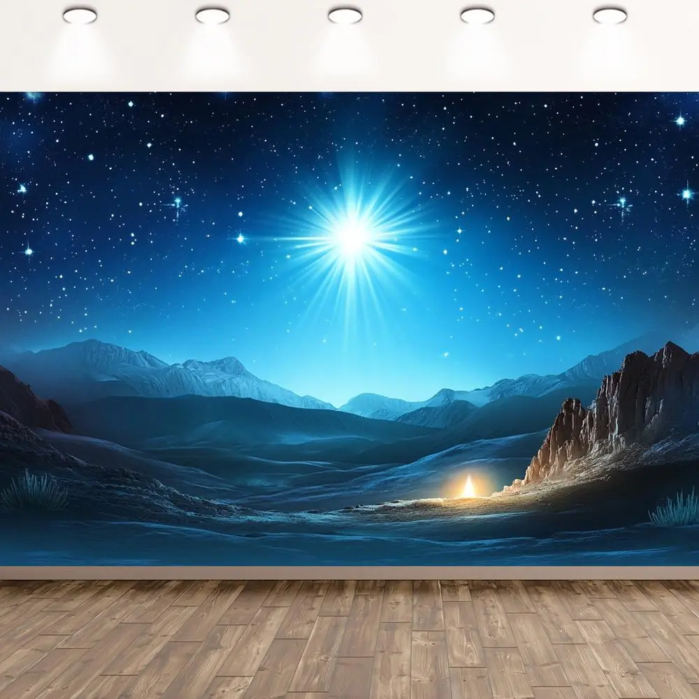 1pc Polyester 2D Flat Christmas Nativity Scene Fabric Backdrop - Star of Bethlehem, Jesus Birth Design, Bible Storytelling, Wedding Photography Studio Banner