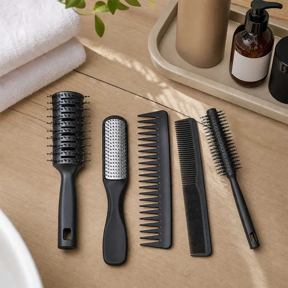 5-in-1 Anti-Static Hair Brush and Comb Set - Styling Kit for Fast Dry Blowouts, Detangling, Volumizing All Hair Types, Curly Hairstyles, Home and Salon Use with Ball Tips