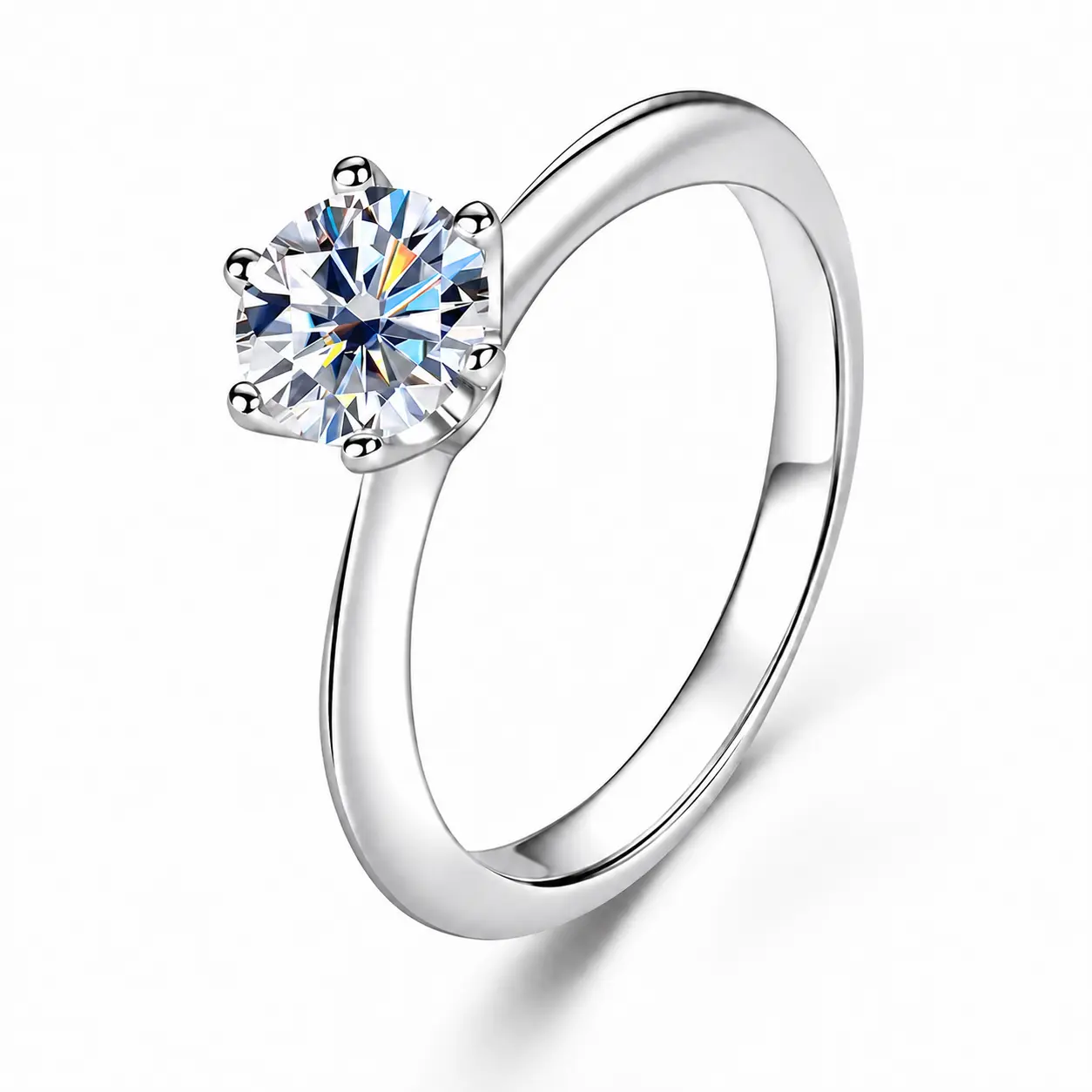 1-2ct VVS Round Moissanite Classic 6-Prong Engagement Ring - Passes Diamond Tester, GRA Certified