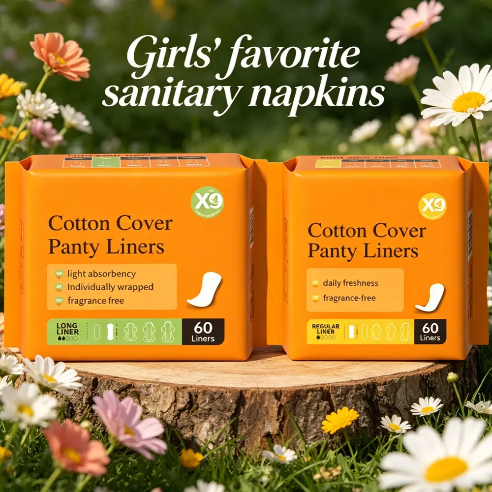 X9 100% Organic Cotton Disposable Period Pads - 2 Sizes, Ultra-Thin, High Absorbency, Compact, Antibacterial, Skin-Friendly, Unscented, 60 Pcs/Bag, No Petroleum-Based Microplastics, Chlorine-Free, Safe for All Skin Types