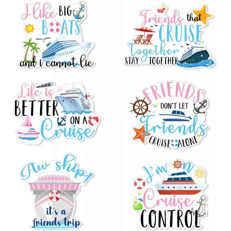 6Pcs Cruise Door Decorations Magnetic Friends Trip Cruise Door Magnets Reusable Funny Carnival Ship Magnets Sea Navigation Sticker for Ship Cabin Fridge Party Decor Refrigerator Decorating Magnet