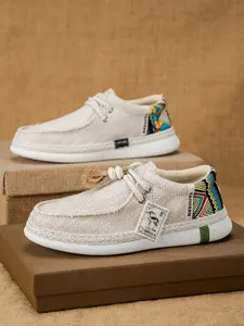 New Men's Retro Totem Print Shoes, Hemp Rope Laces, Soft Sole, Lightweight, Casual Ethnic Style Walking Shoes, Perfect for Daily Commute and Vacation, Footwear