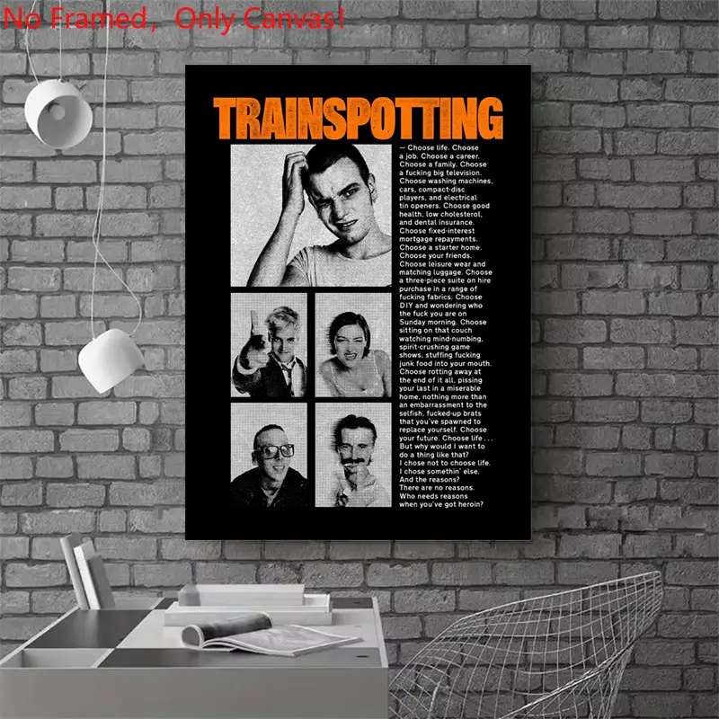 1 piece/set frameless canvas painting print poster, Classic Movie scenes Poster art，Trainspotting Movie Poster， a perfect gift for Movie loves, ideal gift for bedroom, living room, dorm hallway, kitchen, mural, wall decoration, room decor