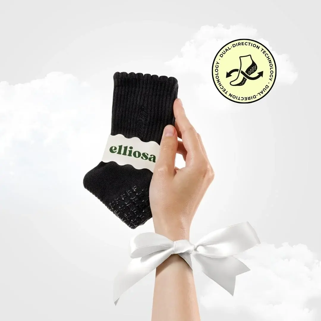 Elliosa Non-Slip Grip Socks for Pilates, Yoga & Barre, Cotton Blend Athletic Studio Workout Socks
