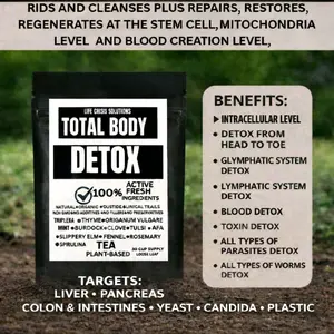TOTAL BODY DETOX TARGETS LIVER,PANCREAS,KIDNEYS AND ADRENALS,COLON,INTESTINES,YEAST,CANDIDA,WORMS,PARASITES,  HELP CLEANSE HSV 1 & HSV 2,BLOOD PURIFER ORGANIC WILDCRAFTED NATURAL INTRACELLULAR CLEANSING RESTORATIVE REGENERATIVE HERBAL  TEA