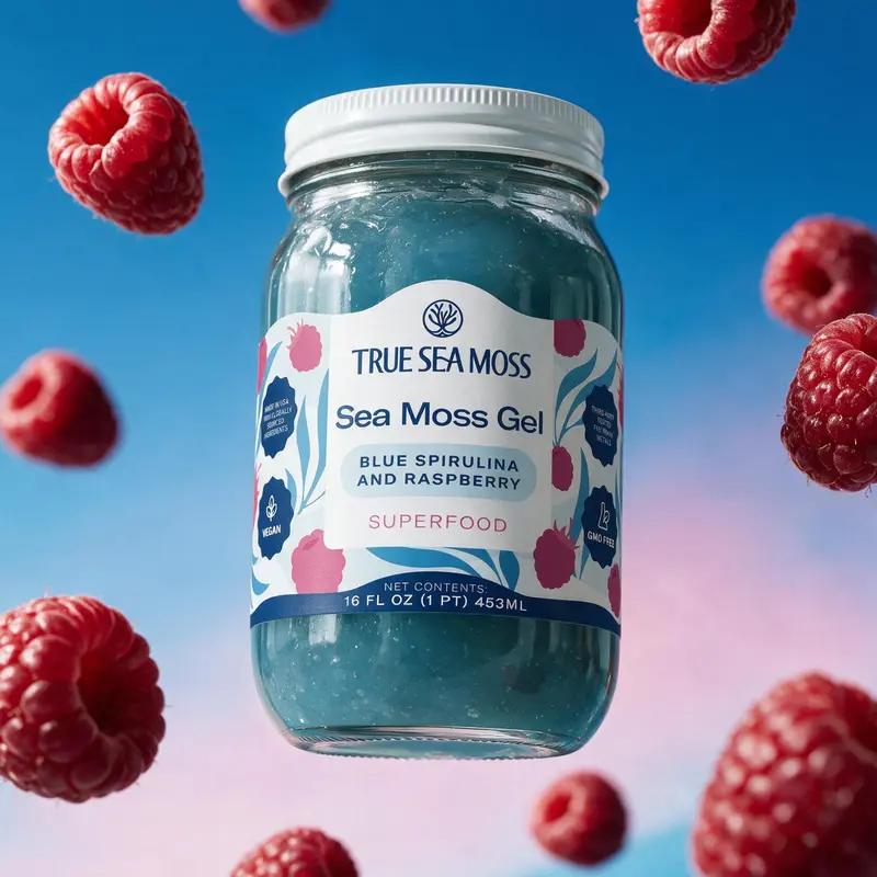 True Sea Moss Blue Spirulina and Raspberry Irish Sea Moss Gel – Rich in Essential Minerals & Vitamins – supports vitality