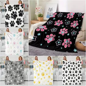 Dog Paw Print Flannel Blanket, Soft Sofa Blanket and Bed Blanket, Four Season Warm Blanket for Kids and Teens, Holiday Gift
