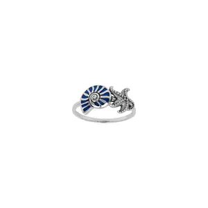 Nautilus Shell and Starfish Sterling Silver Ring with Paua Inlay TRI2585