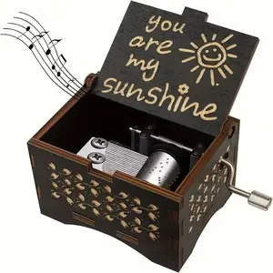 Wooden Music Box You Are My Sunshine, Charming Vintage Eight-Tune Musical Box, Hand-Cranked Gift for Valentine's Day Birthday Anniversary Christmas, Decor Unique Durable Decoration