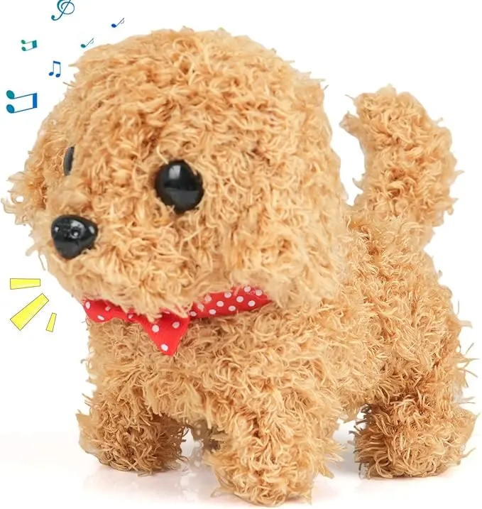 Unisex Electronic Interactive Realistic Plush Puppy Robot Toy - 6.5in Portable Size, Bobbing Head, Walking, Barking, Tail Wagging, Stretching - Companion for 2-10 Years Kids Toddlers - All Gifting Occasions Electric Remote Control Animal Toy