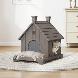 Waterproof Resin Cat House for Indoor & Outdoor Use, Stackable Design with Slanted Roof, Raised Base & Dual Entry,Summervibes