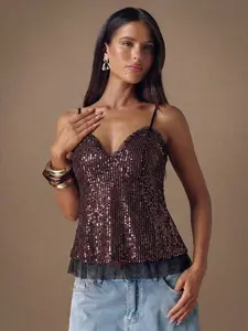 Elegant Chic Sexy Sleeveless Thin Straps Off-Shoulder V Neck Sequin Loose Women's Tank Top, Summer Spring Upper Garment, Fashionable Ladies' Clothing