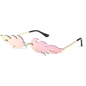 FEISEDY Fire Flame Sunglasses for Women Mirror Rimless Fire Shaped Novelty Sunglasses  Multiple packs B2839