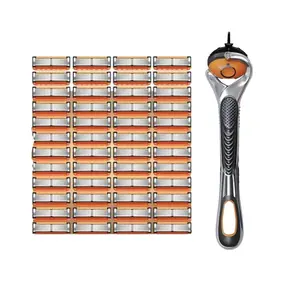 48-Piece Men's/women Razor Blade Replacement Set with Free Handle - Ultra Sharp Stainless Steel Blades for Smooth Shaving,Bulk Disposable Blades for Face Head Body Shaving