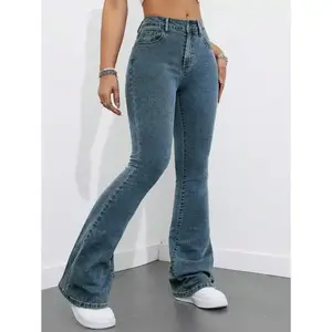 Women Flared Pocket Casual All-Match Denim Flared Jeans Y2k Bootcut Jeans Fabric Womenswear
