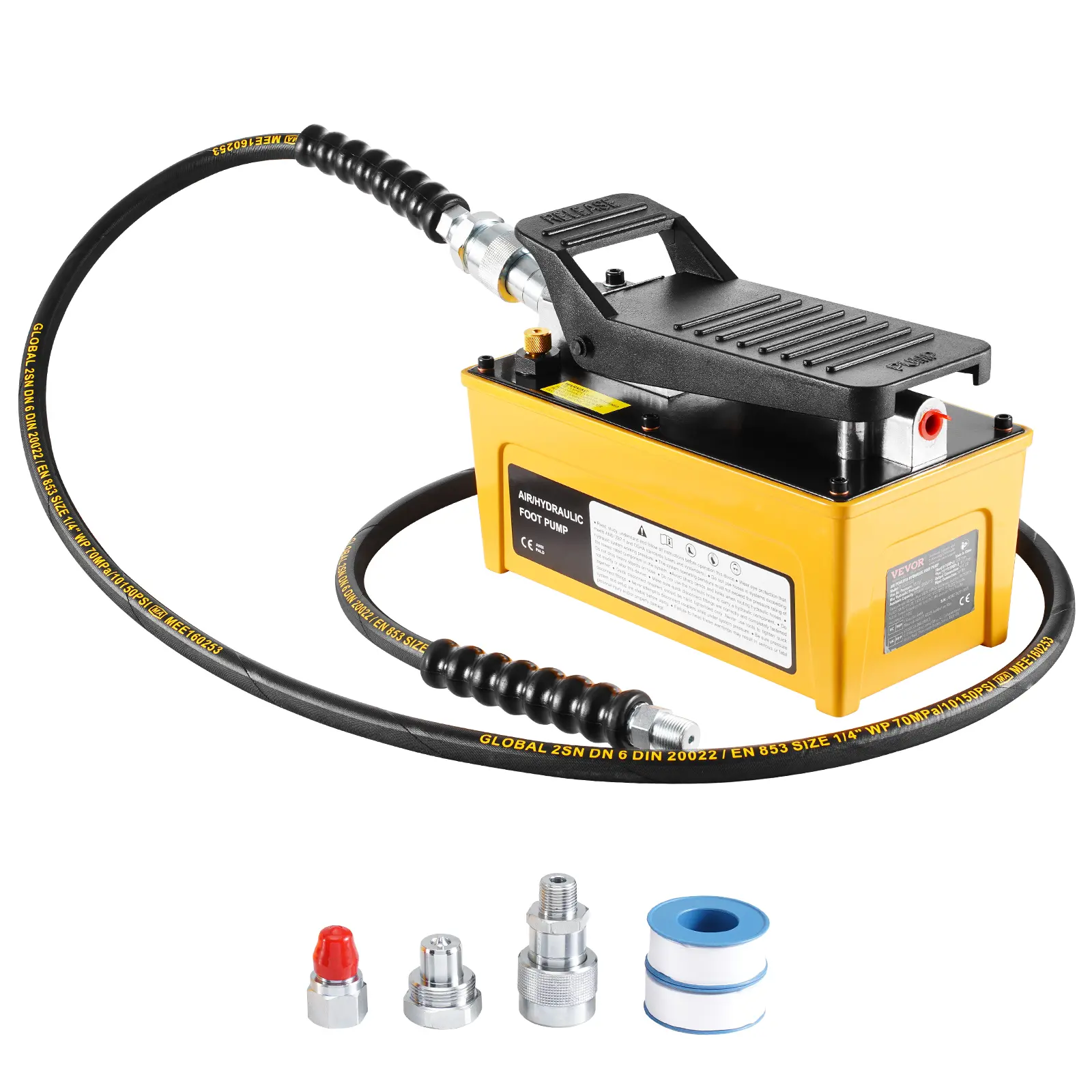 VEVOR 10, 000PSI Air Hydraulic Pump, 0.42 Gal Reservoir, NPT 3/8 In Oil Outlet, NPT 1/4 In Inlet, Aluminum Shell Air Actuated Treadle Foot Pump, for Automobile Repair Frame Machine & Hydraulic Press
