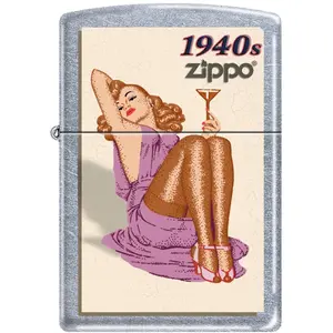 212 MAIN Chrome Finish Zippo 2019 Vintage Pin Up 1940 Satin Lighter, Lighter Accessories