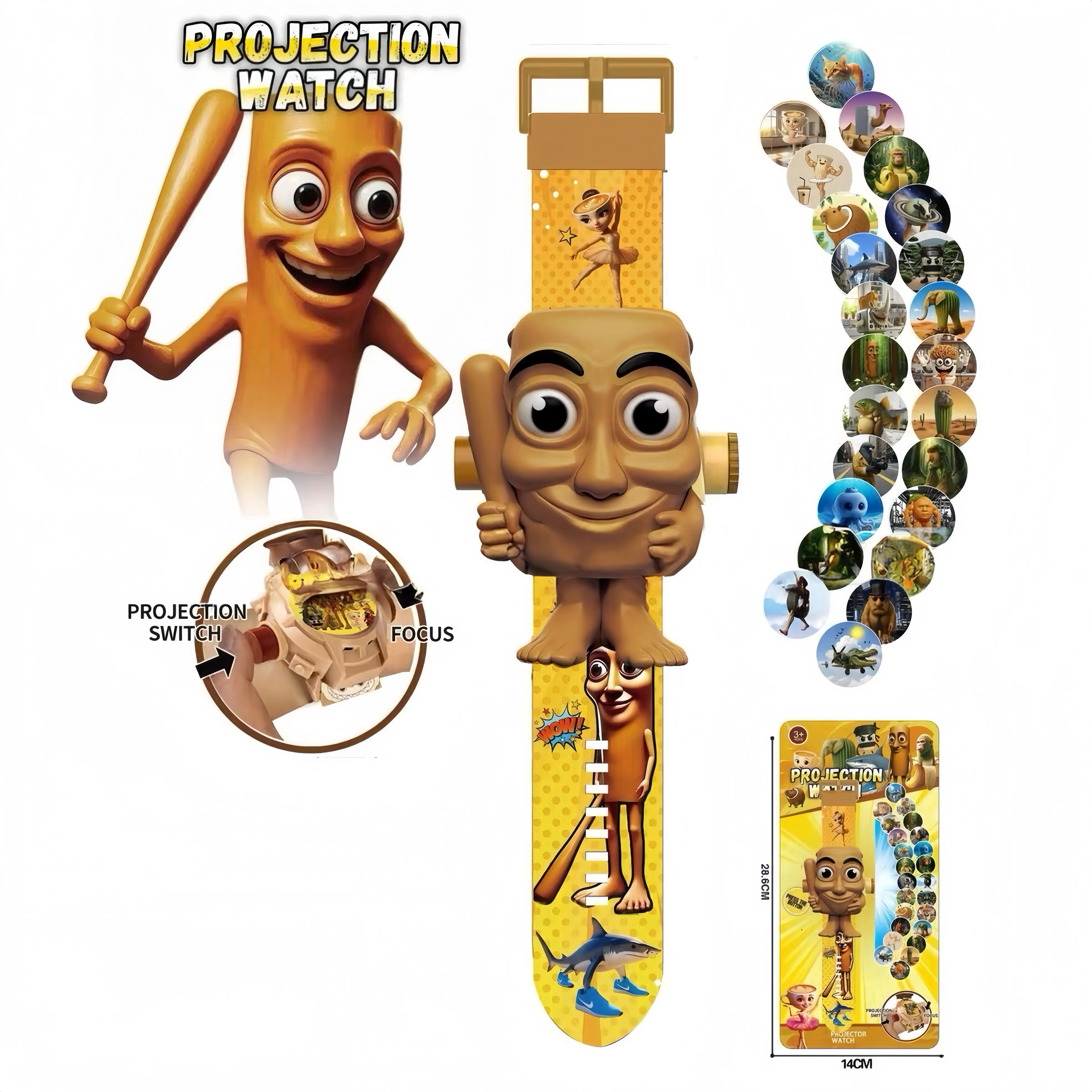 Tung Tung Tung Sahur Kids Digital Projector Watch with 24 Image Slides, Adjustable Character Strap