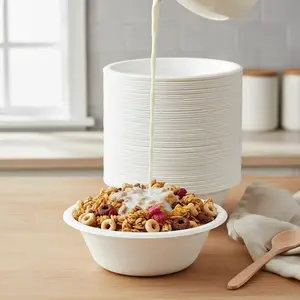 50 Pcs Strong Paper Bowls, 350ml/11.83 OZ Biodegradable Sugarcane Bagasse Bowls, Compostable Soup Bowls, Paper Eco-Friendly for Soup & Dessert, Hot & Cold Food